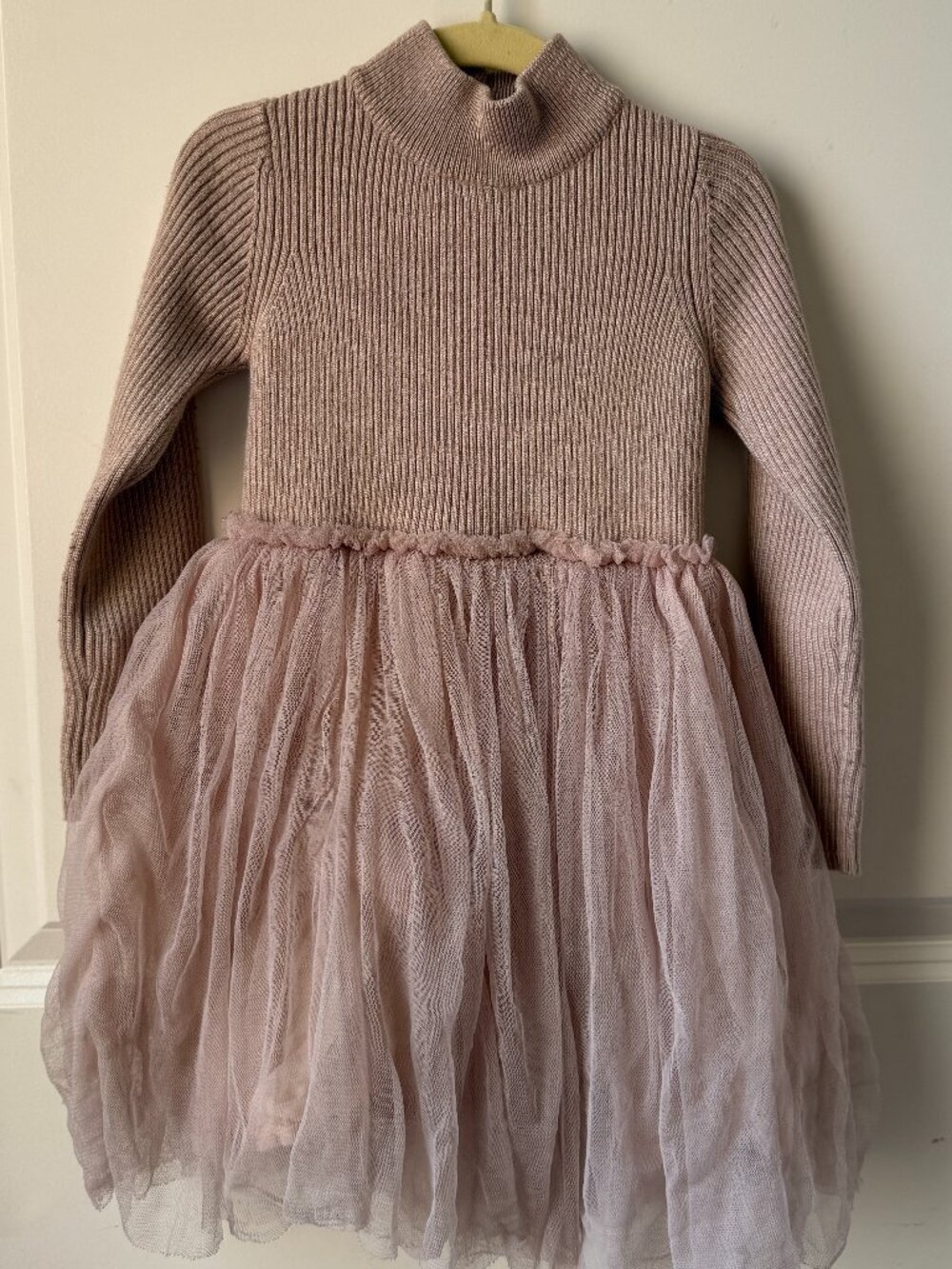 Donsje Ribbed Knit & Tulle Dress (Dusty Pink)